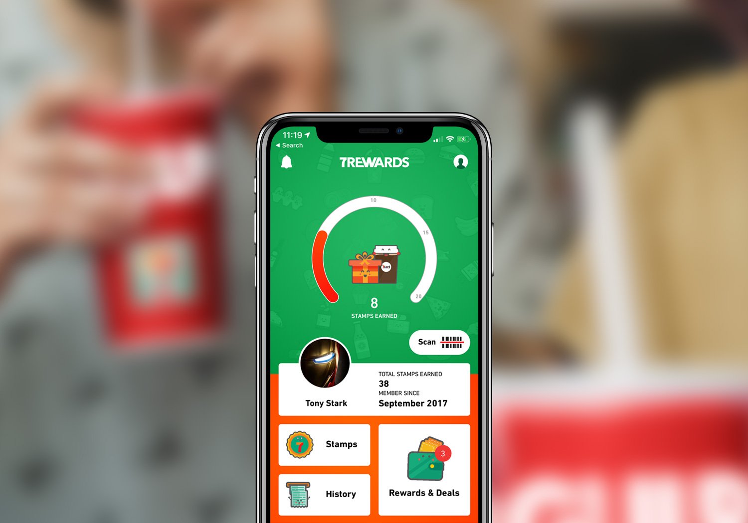 Convenience now comes with a side of rewards.

The 7Rewards mobile app is a delightful and effortless experience for all loyal 7-Eleven customers. Implemented islandwide and fully integrated with every point-of-sale system, all customers can simply scan their unique member barcode after every purchase and receive stamps that can be used to redeem any rewards of their choice.

Powered by a custom-made CMS, 7-Eleven can track and monitor their customers' purchasing and redemption behaviours to craft more palatable and desirable promotional campaigns or even conduct market surveys on new products before public launches all via a comprehensive dashboard.